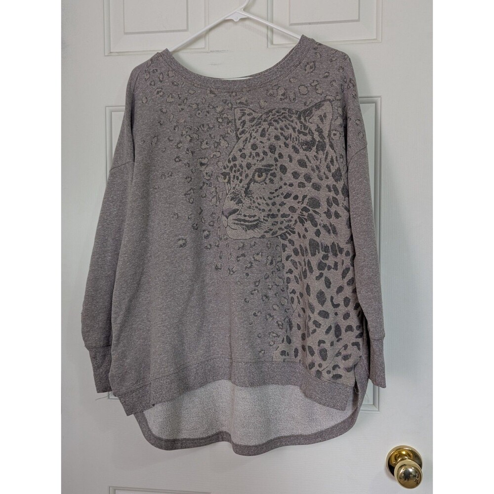 Democracy Oversized Sweatshirt Womens XL Gray Cheetah Graphic Drape Comfort